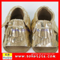 Alibaba newest western style handmade coffee cow leather tassels shoes popular baby sandals